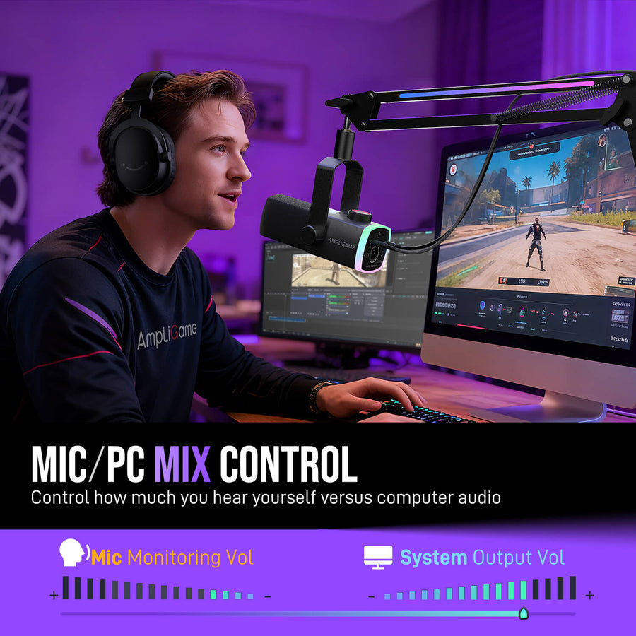 Micrófono FIFINE AmpliGame AM8PROT USB/XLR con Brazo RGB