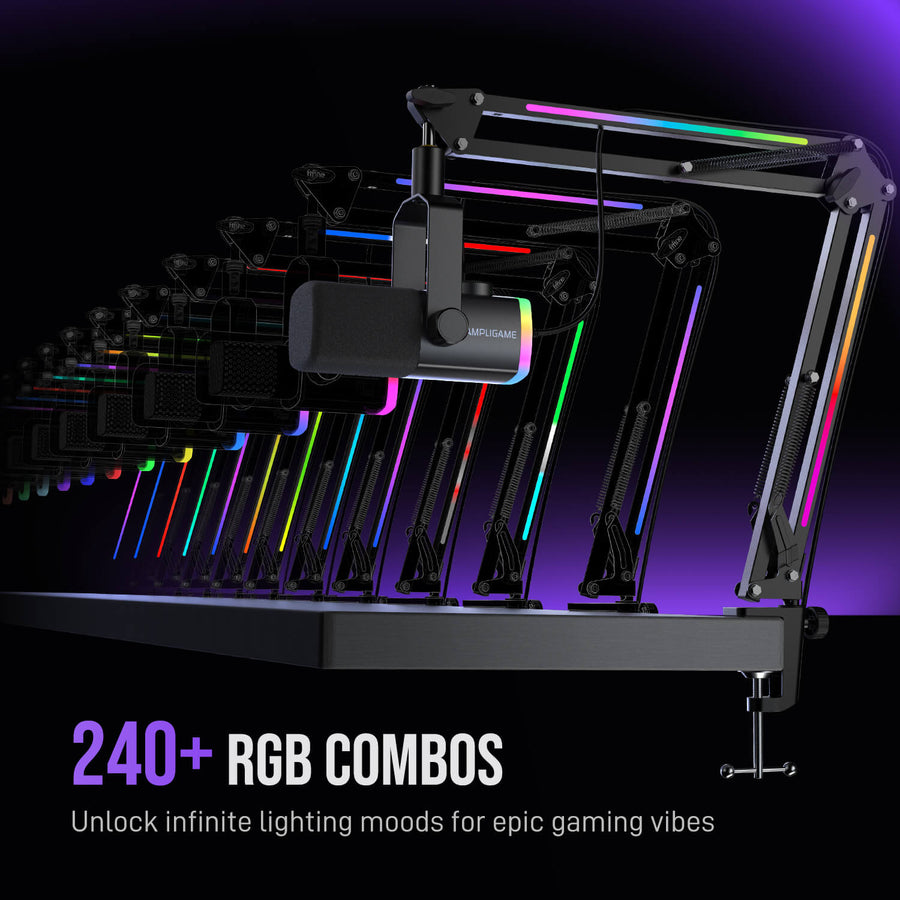 Micrófono FIFINE AmpliGame AM8PROT USB/XLR con Brazo RGB