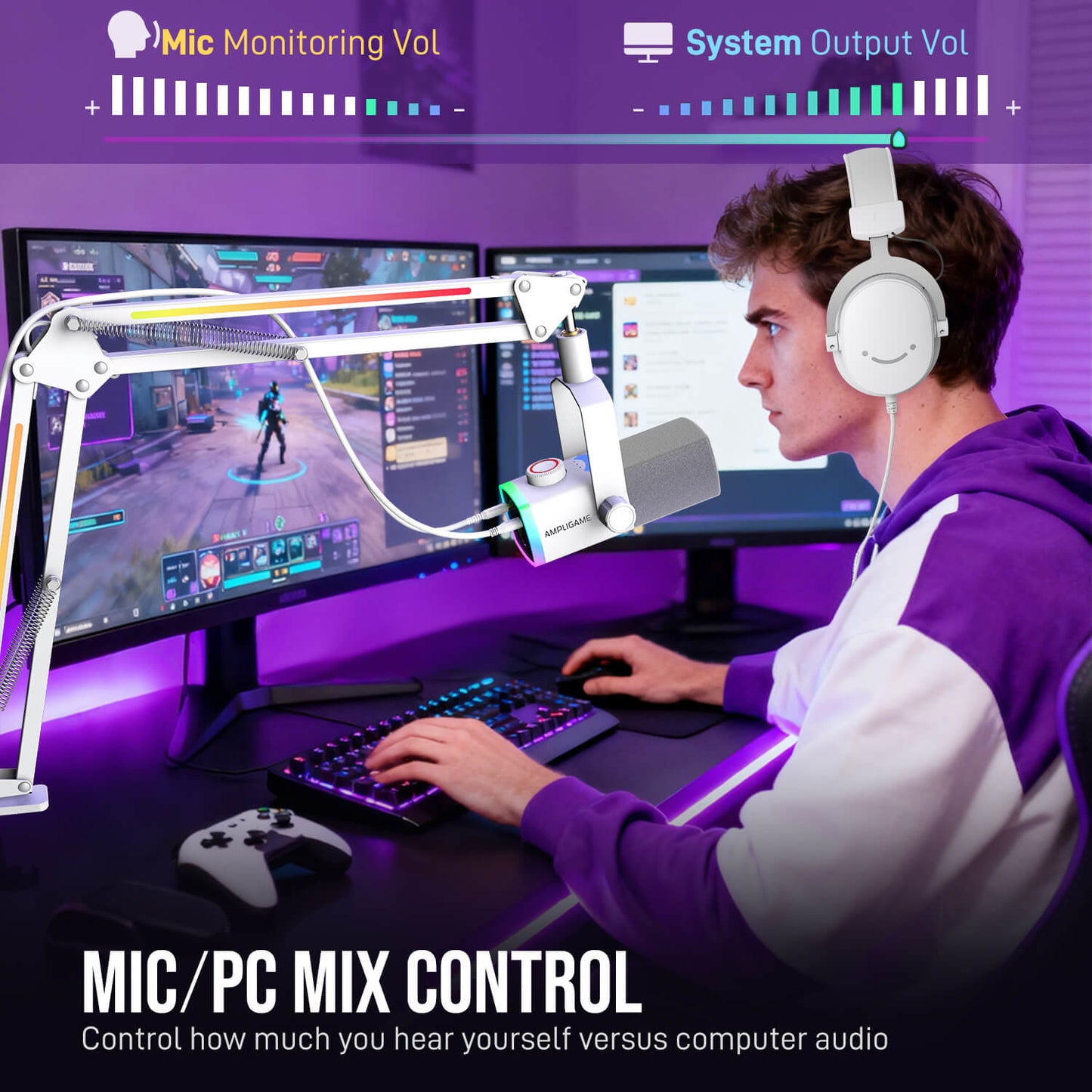 Micrófono FIFINE AmpliGame AM8PROT USB/XLR con Brazo RGB
