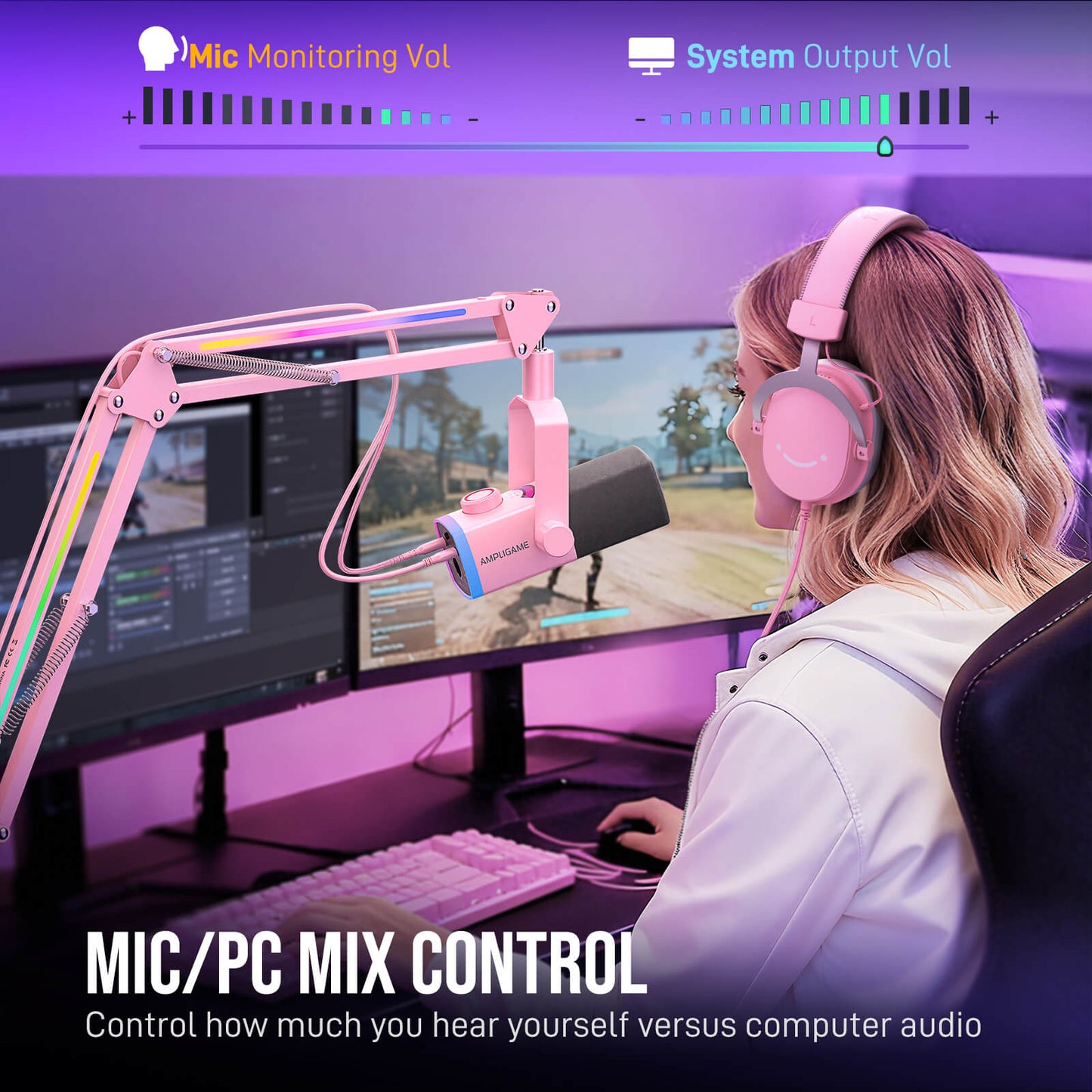 Micrófono FIFINE AmpliGame AM8PROT USB/XLR con Brazo RGB