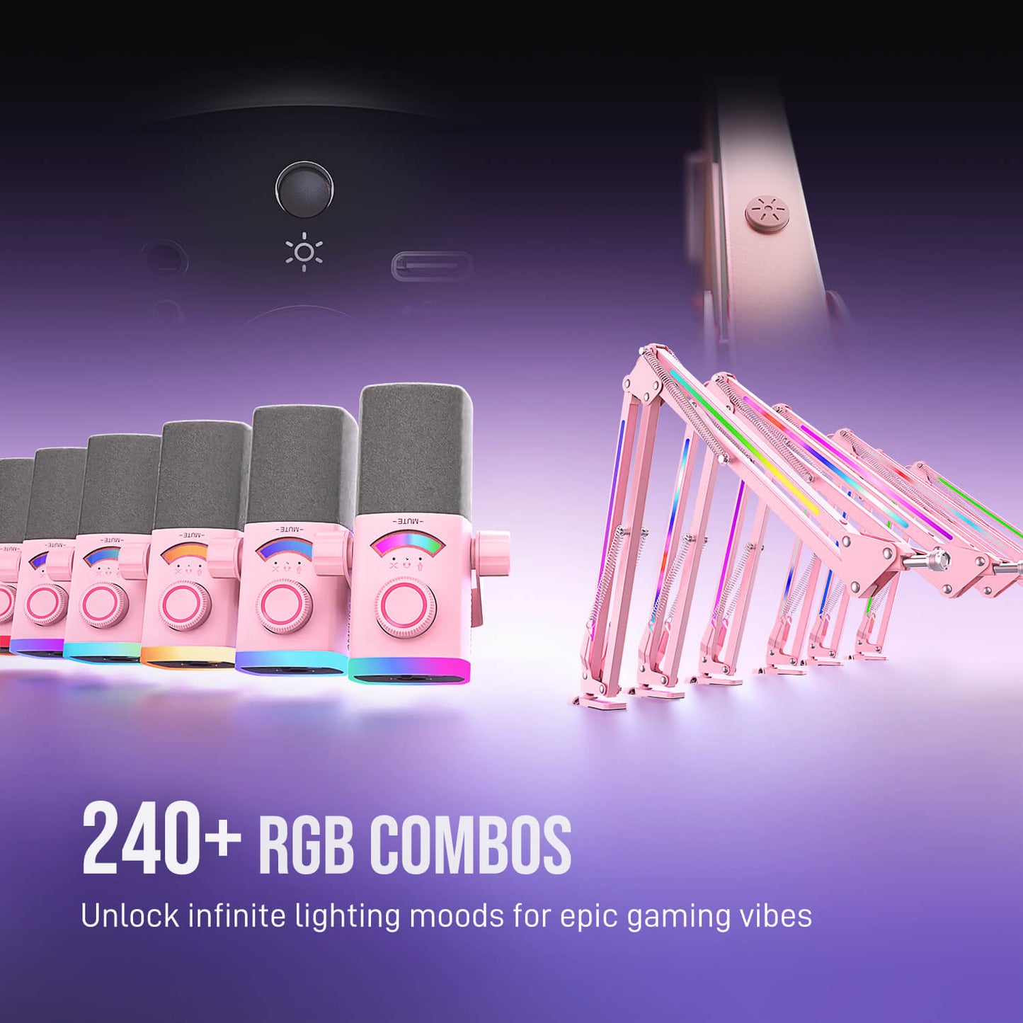 Micrófono FIFINE AmpliGame AM8PROT USB/XLR con Brazo RGB