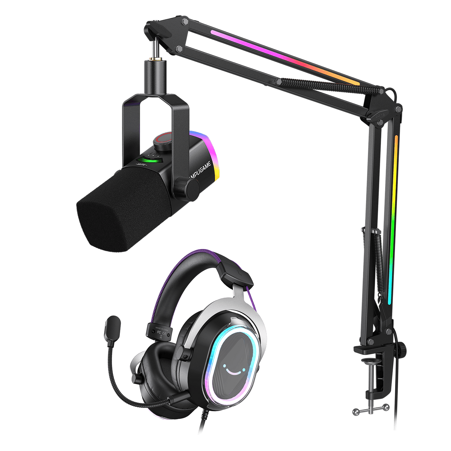 Micrófono FIFINE AmpliGame AM8PROT USB/XLR con Brazo RGB