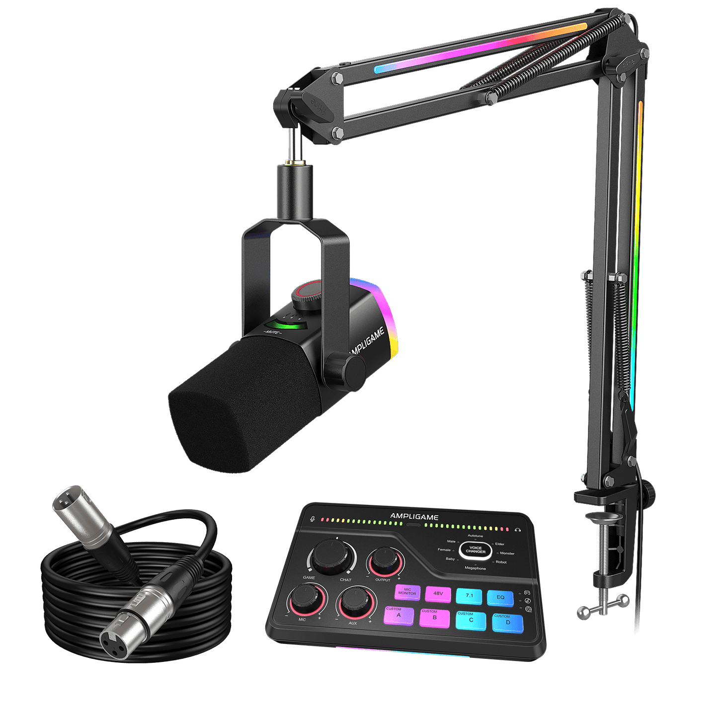 Micrófono FIFINE AmpliGame AM8PROT USB/XLR con Brazo RGB