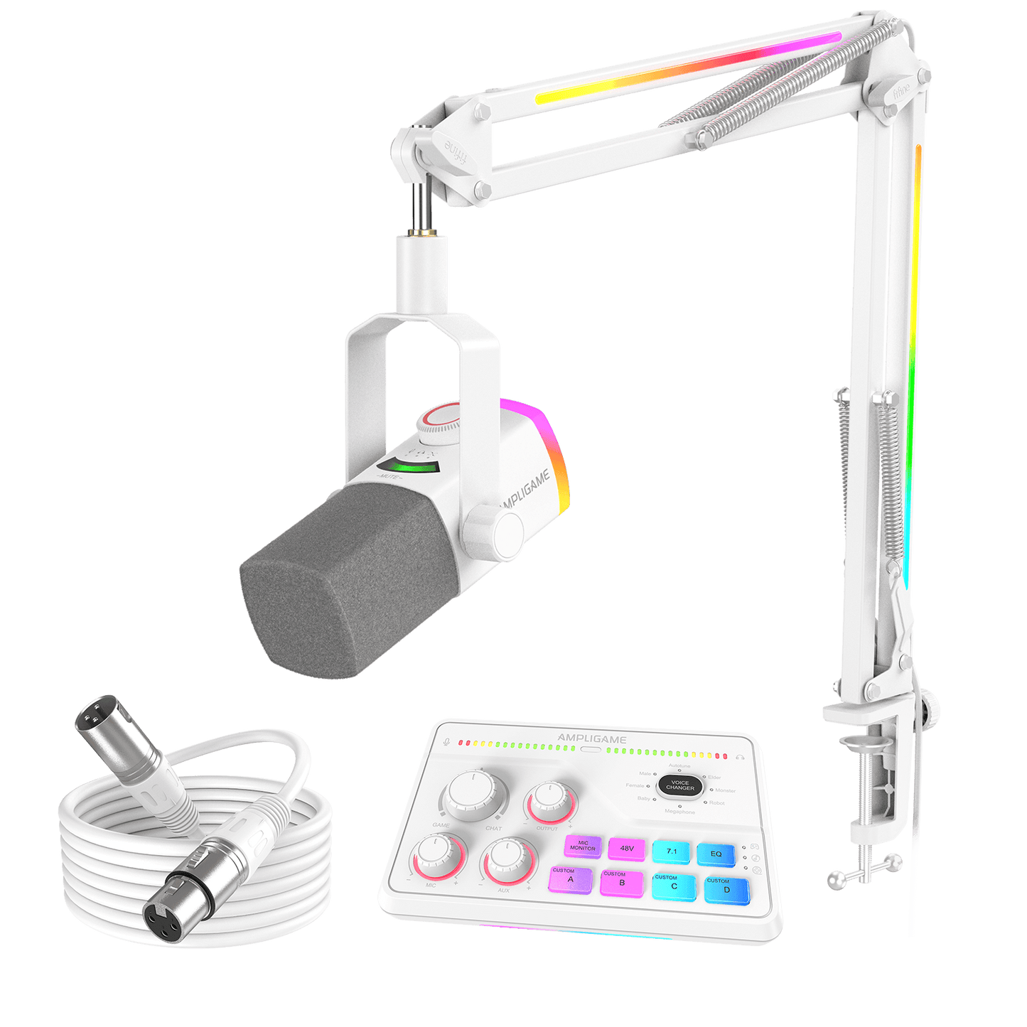 Micrófono FIFINE AmpliGame AM8PROT USB/XLR con Brazo RGB