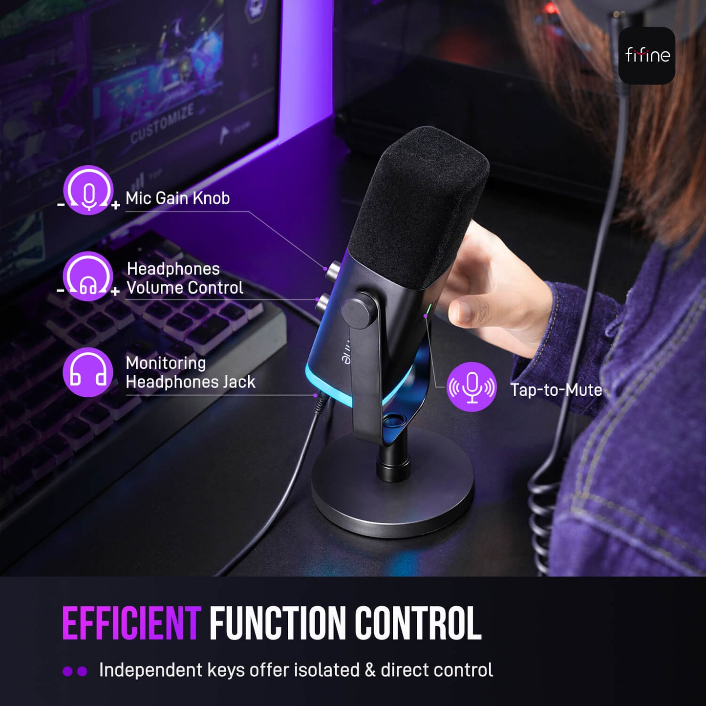 Micrófono FIFINE AmpliGame AM8 USB/XLR Dinámico con RGB