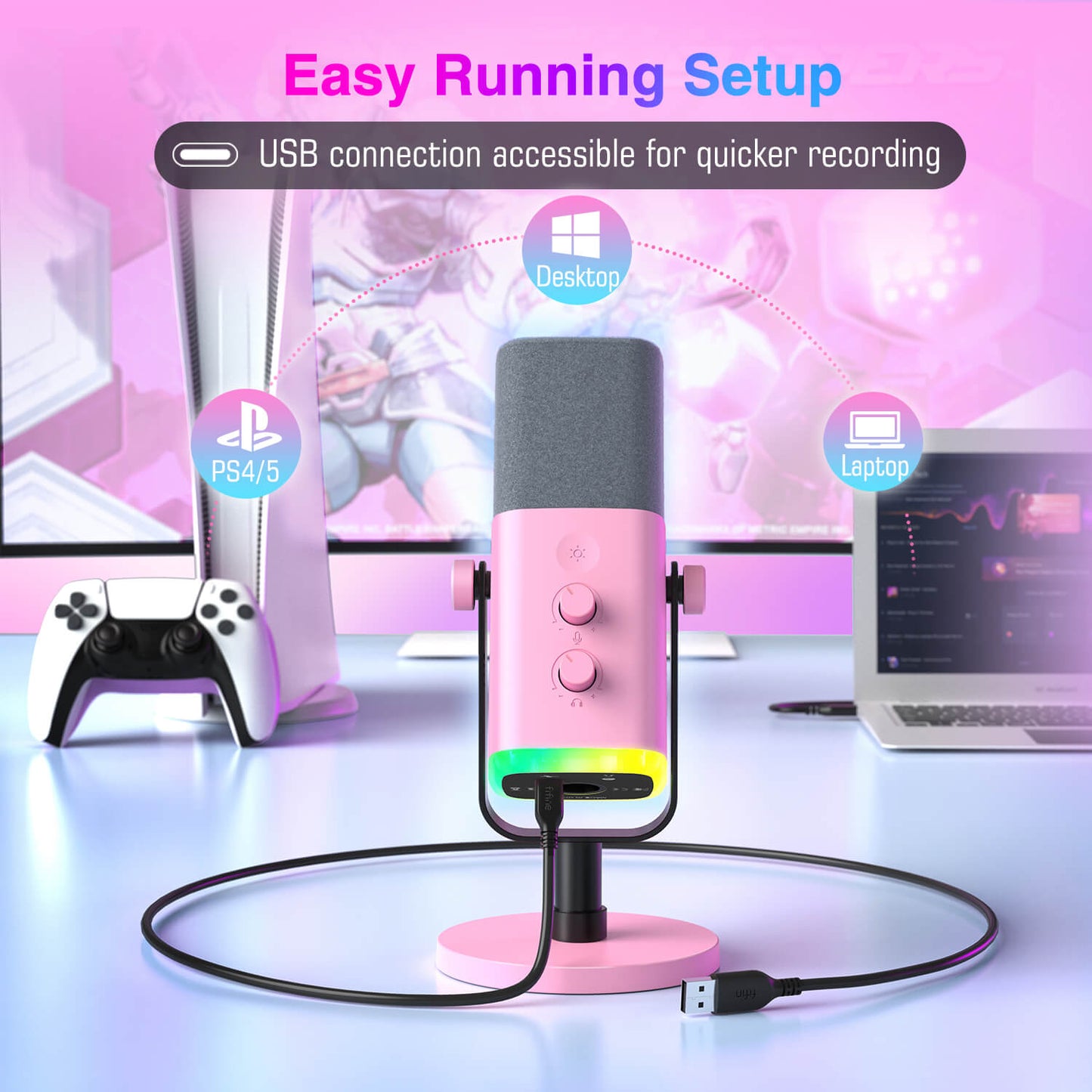 Micrófono FIFINE AmpliGame AM8 USB/XLR Dinámico con RGB