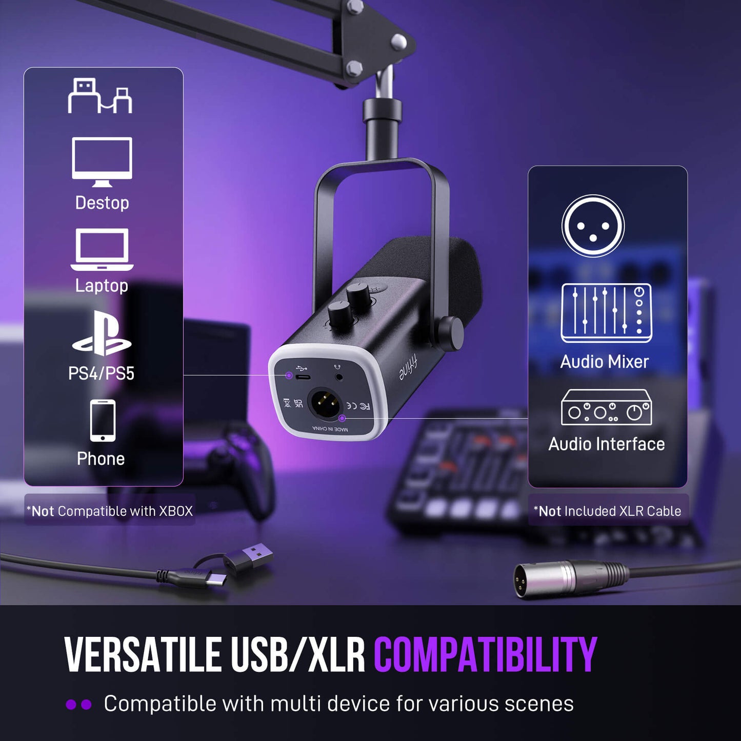 Micrófono FIFINE AmpliGame AM8T USB/XLR con Brazo Articulado